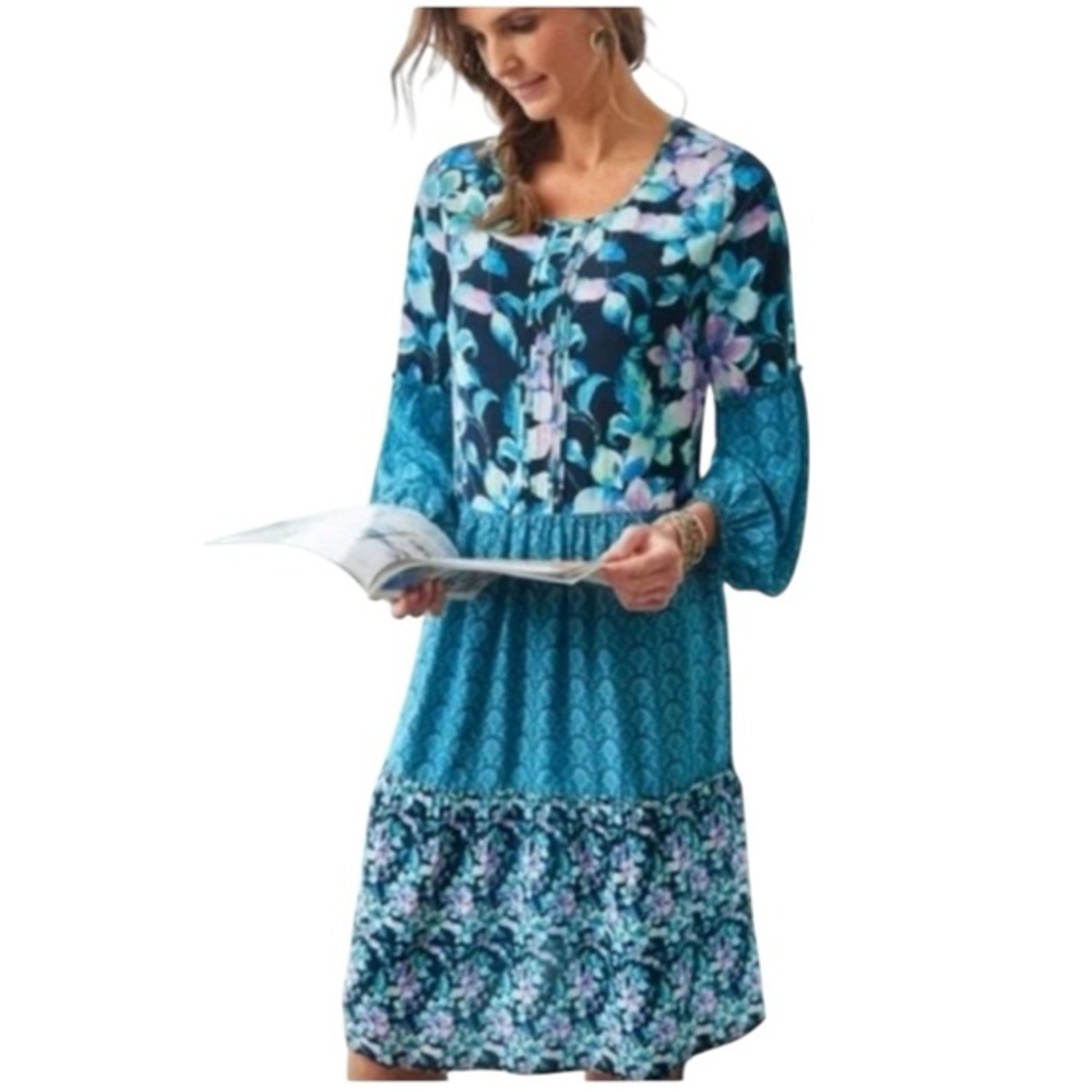 Soft Surroundings Teal and Floral Midi Dress